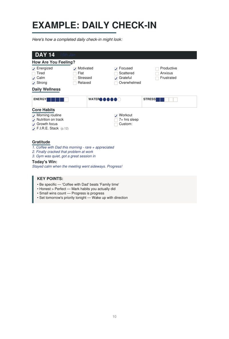 Example daily check-in page from FORGE journal